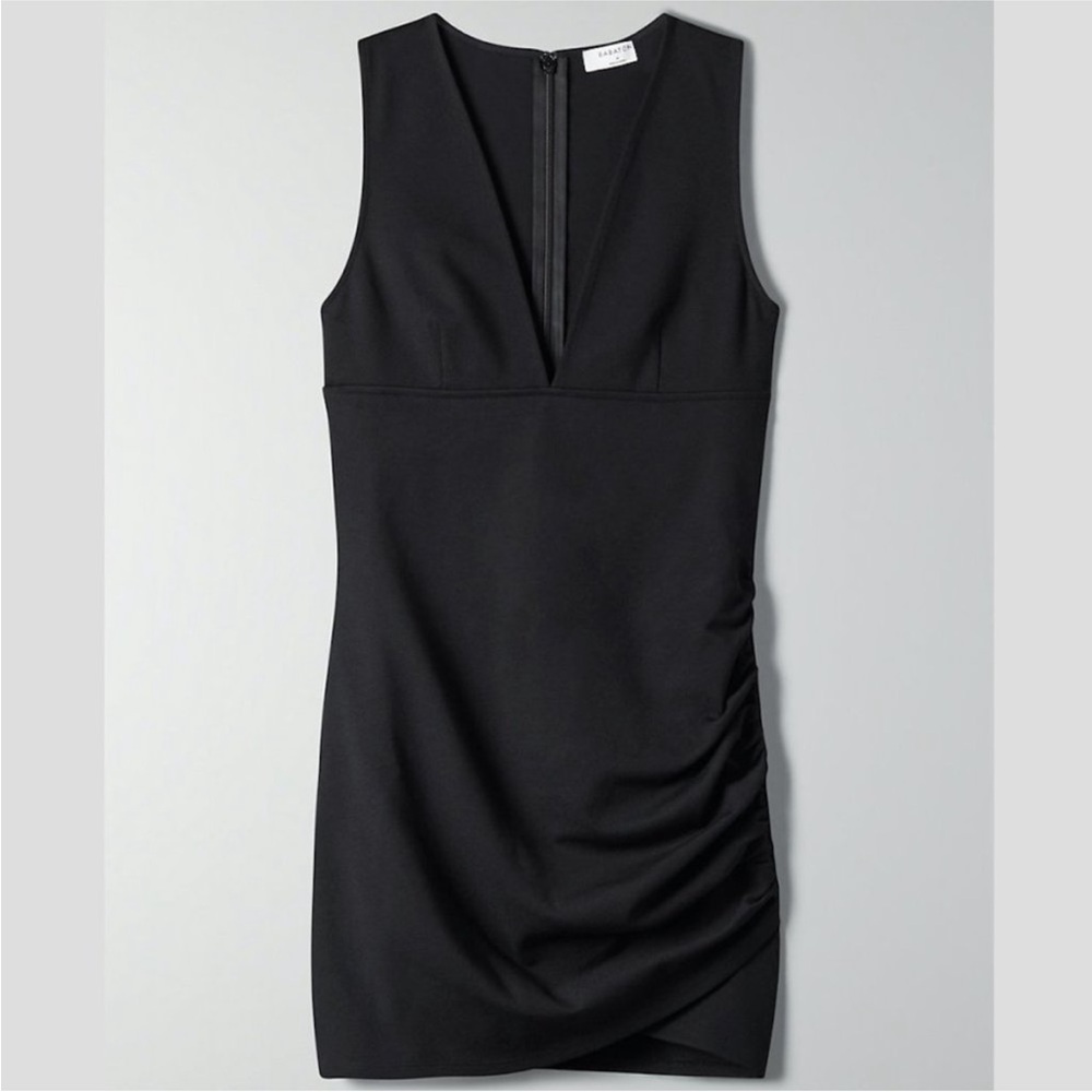 Aritzia Babaton Harrington Ruched V Neck Deep Plunge Mini Dress